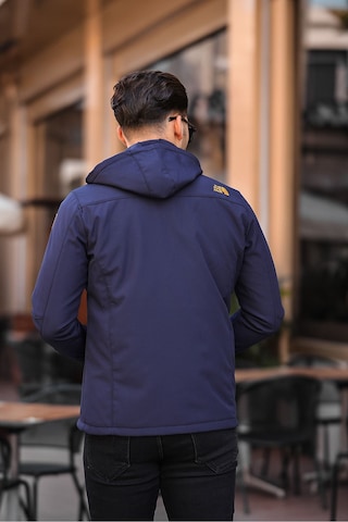 Erkek Mavi Kapüşonlu Softshell Su Ve Rüzgar Geçirmez Içi Kürklü Mont Lacivert