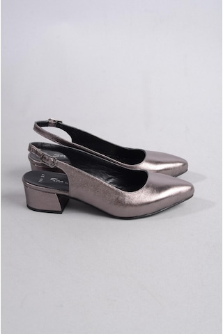 Seç Kundura Seç 789 Hakiki Deri Topuklu Kadın Ayakkabı 4,5 Cm Platin - 35 Platin