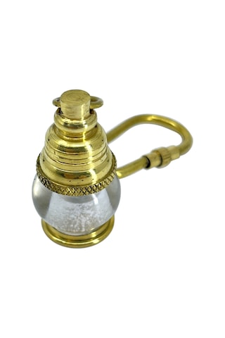 Vintage Görünümlü Camlı Pirinç Gaz Lambası Anahtarlık Sarı