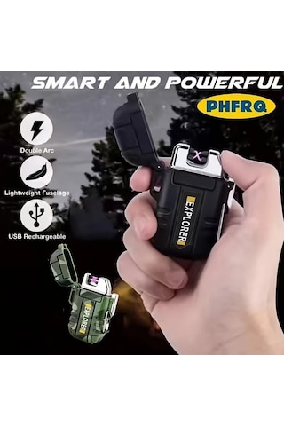 Trendooze Gaojunshop01 Yeşil Phfrq Usb Şarjlı Çift Ark Çakmak, Kamp Ve Ev İçin Hediye Yeşil