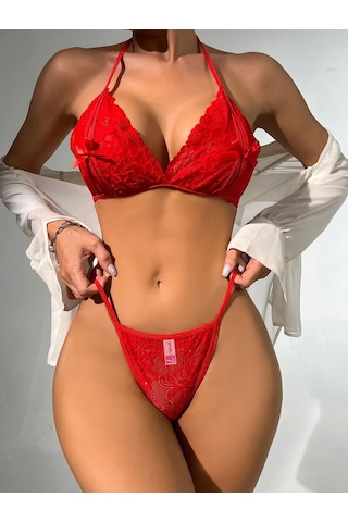 Liona Kırmızı Fantezi Sütyen Külot Bralet İç Çamaşırı Takımı 001