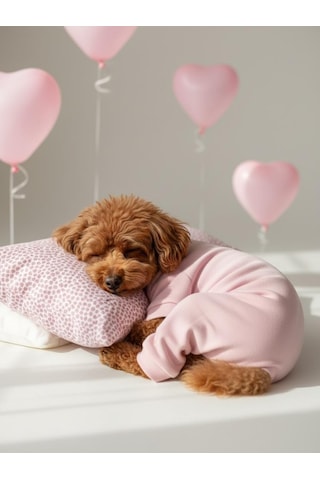 Minimini Kalpler Pembe Köpek Uyku Takımı Pamuklu Penye Köpek Tulumu Ve Mini Yastık Küçük Irklar İçin Tüy Dökülmesini Azaltır