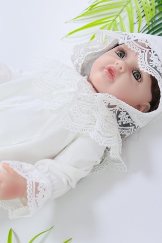 Sitilin Kız Bebek Dantelli Lüks Bebek Hastane Çıkışı Mevlüt Ve Özel Günler İçin Harika Tulum Set Stl6503 Ekru