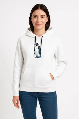 Defymoda Oversize Hoodie - Sırt Baskılı Survivor Penguin Temalı, Felsefi Yazılı Kapüşonlu Sweatshirt - Beyaz Beyaz