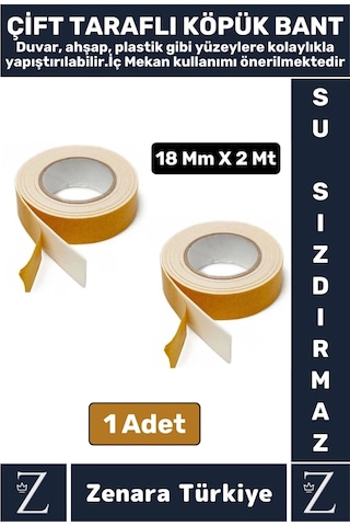 Uzun Ömürlü Ultra Güçlü Yapışkan Kolay Uygulanır İz Bırakmaz Çift Taraflı Köpük Bant 18 Mm X 2 Metre