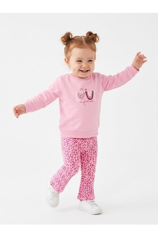 HelloBaby Pamuklu Kalp Detaylı 2li Kız Bebek Takım Pembe
