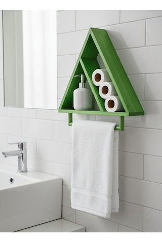 Banyo Duvar Rafı Ve Havluluk Üçgen Ahşap Yeşil