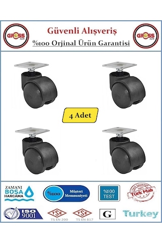 Tablalı Mobilya Tekerleği - Dönerli Tablalı Tekerlek - 4 Adet