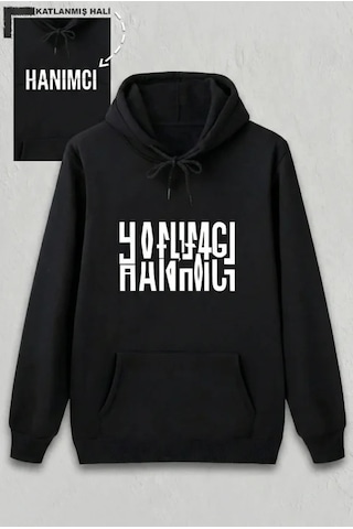 Defymoda Sevgililer Günü Hanımcı Hediye Baskılı Oversize Kapüşonlu Sweatshirt - Siya Siyah