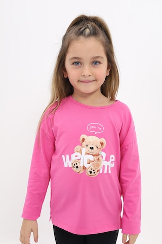 Toontoy Kids Toontoy Kız Çocuk Baskılı Bisiklet Yaka Uzun Kollu Tişört Fuşya