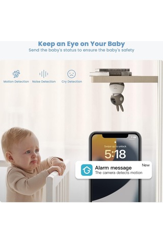 İegeek 2k/3mp Wifi Bebek Monitörü, 5" Ekran, 360 Görüş, Otomatik Takip, Gece Görüşü, Hareket Algılama Kamera Sistemi