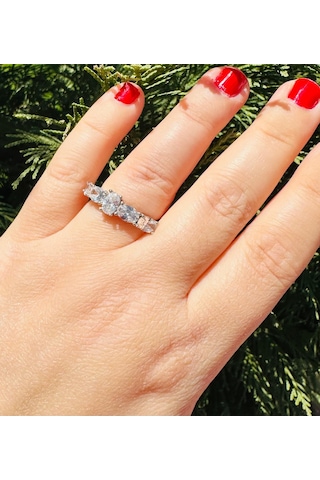 Gümüş Alyans Yüzük Zirkon Taşlı Sodyum Kaplama 925 Ayar 3,30 Gram