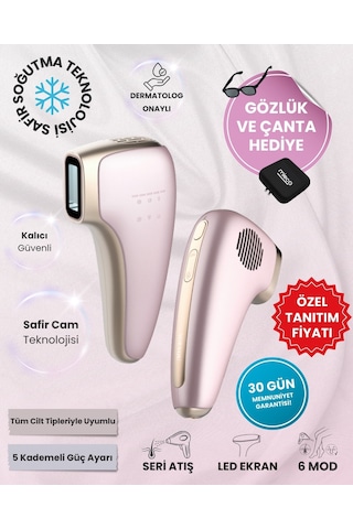 Mieco Safir Soğutma Özellikli ipl Lazer Epilasyon Aleti (Safir Cam)-Rosegold + Gözlük ve Çanta Hediyeli