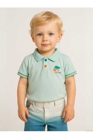Zekids Erkek Bebek Yakalı Renkli Düğmeli T-shirt-15694 Mint
