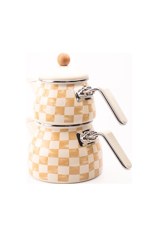 Beige Emaye Çaydanlık Krem