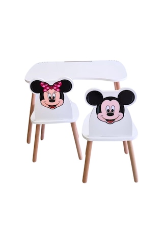 Liva Ahşap Çocuk Aktivite 1 Masa 2 Sandalye Takımı 4-12 Yaş Mickey Mouse Ve Minnie Mouse Çok Renkli