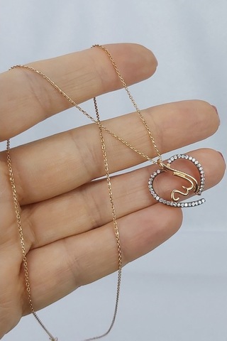 925 Ayar Rose Rengi Zirkon Taşlı Kalpli Gümüş Kolye