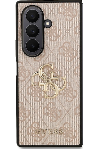 Galaxy Z Fold 7 Uyumlu Kılıf Guess Lisanslı Pu Deri Büyük Metal Logo Dizaynlı Kapak Pembe