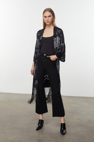 Mudo Kadın Kadın Multi Renk Püskül Detaylı Kadife Dokulu Kaftan 1248278
