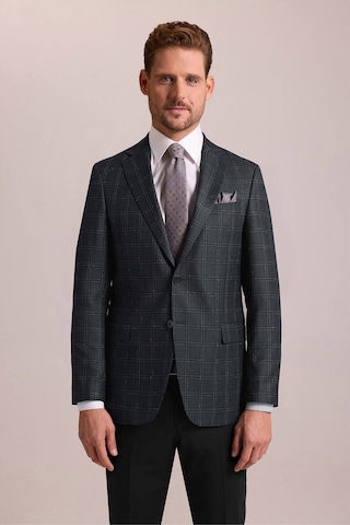 Erkek Haki Yeşil Regular Fit Yünlü Ekose Desenli Tek Ceket 001