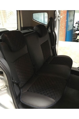 Fiat Fierino Uyumlu Arka Sırt Arka Oturma 2+1 Model Siyah Zemin Mavi Nakışlı Taytüyü Siyah Deri