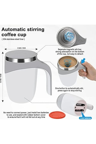 Lemestar Otomatik Manyetik Karıştırıcı Kahve Fincanı 304 Paslanmaz Çelik 350ml Beyaz - El Işaretli, Isı Yalıtımlı, Taşınabilir Diğer