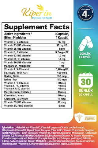 Kiperin Multivitamin 13 Vitamin & 6 Mineral Cilt, Saç, Tırnak & Enerji