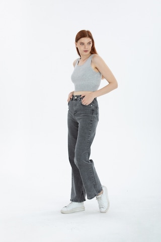 90's Kar Yıkama Kar Gri Likralı Süper Yüksek Bel Wide Leg Salaş Jeans Palazzo Kot Pantolon Gri