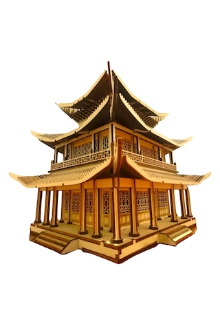 Geleneksel Doğu Köşkü Ahşap Maket Seti Dıy 3d Puzzle Pagoda Tarihi Mimari Koleksiyoner Modeli 466 Parça