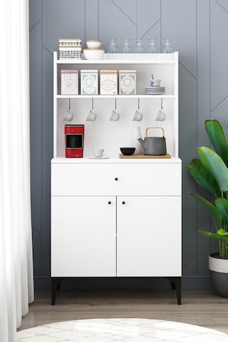 Armen Kahve Köşesi Mutfak Bangosu Çok Amaçlı Dolap Beyaz