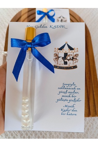 Kişiye Özel - Lacivert Atlıkarınca Baskılı Kart - Hoş Geldin Bebek - Sünnet ve Bebek Mevlidi Misafir Hediyeliği -