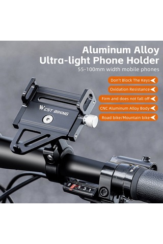 Lemestar Bisiklet Ve Elektrikli Araçlar İçin Aluminyum Gps Telefon Tutucu - Sürüş Güvenliği İçin Sağlam Tutma 55-100mm Telefon, 20-33mm Direk Uyumlu Siyah