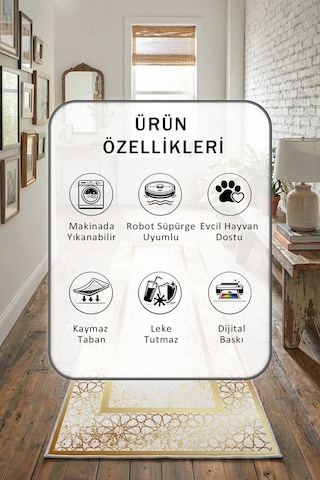 June Püskürtme Salon Mutfak Yatak Odası Yıkanabilir Yolluk Bej