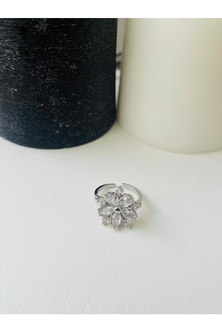 Lotus Çiçeği Model Çelik Yüzük Gümüş