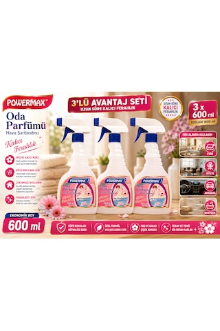 Powermax Çiçek Tazeliği Oda Parfümü 600 Ml X3 Set Ortam Kokusu Uzun Süre Kalıcı Ferahlık