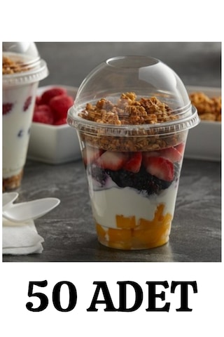 Plastik Milkshake Bardağı 50'li Kapaklı Şeffaf Meşrubat Bardağı