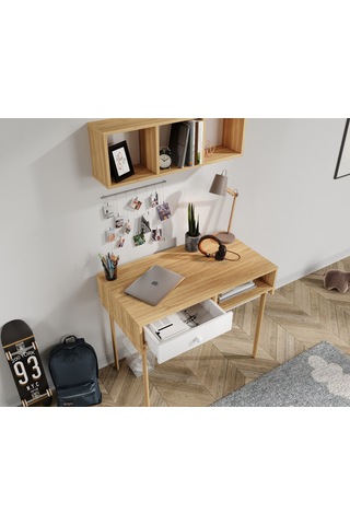 Major Bambu Çalışma Masası Ve Üst Modül Bambu - Beyaz