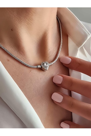 Eva Takı Store Prenses Taşlı Kalp Aşk Love Kolye Silver