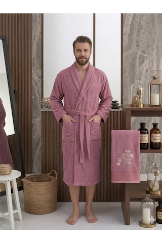 Premium 2'li Aile Bornoz Seti Çeyizlik Pamuklu Hediyelik Banyo Takımı L/xl Mürdüm