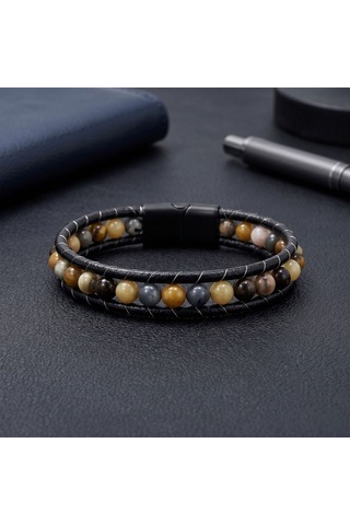 Beycen Aksesuar 6mm Yemen Akik Deri Kordon Ve Çelik Erkek Bileklik 39022b2d6m19 Çok Renkli 02422132