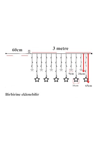 Yıldız Perde Led Günışığı Renk 12 Sarkıt 108 Ledli 3 Metre Günışığı