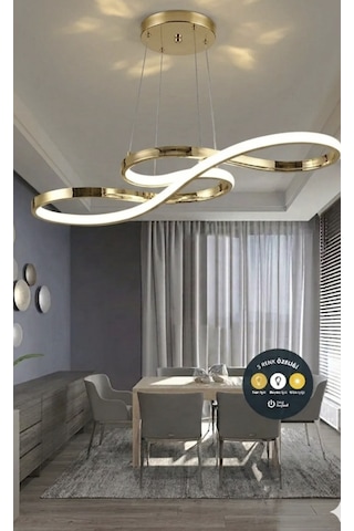 Sonsuzluk Serisi Sanatsal Kıvrımlı Eskitme Led Sarkıt Avize - 3 Renk Işıklı Modern Salon Aydınlatma
