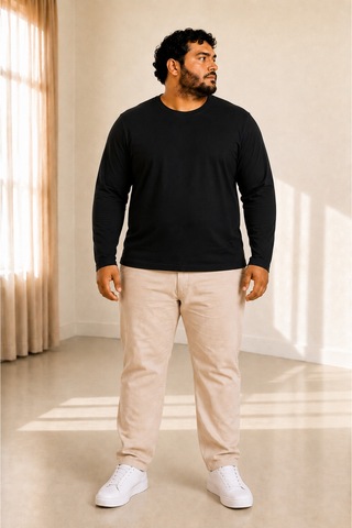 Sngl Tekstil Erkek Büyük Beden Oversize Uzun Kollu T-shirt 3xl 4xl 5xl 6xl 7xl 8xl 9xl Siyah