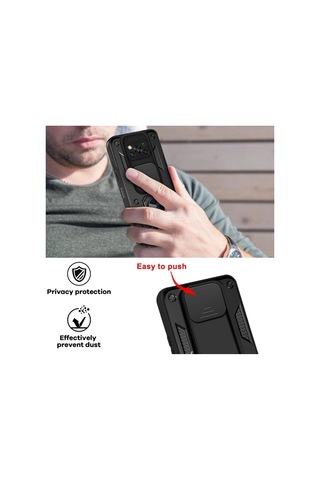 Tr Constraın Xiaomi Poco X3 Nfc / X3 Pro İle Uyumlu Kaze Tora Kamera Korumalı Sürgülü Yüzüklü Armor Military Tan