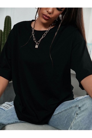 Kadın Siyah Oversize T-shirt Siyah