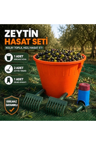 Zeytin Hasat Seti 1 Kırılmaz Kova + 2 Zeytin Tırmığı + 1 Zeytin Dilme Aparatı