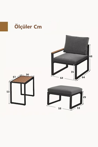 Kagu 5 Parça Metal Çerçeve Outdoor Multilounge Bahçe Balkon Mobilya,uzanma Koyu Gri