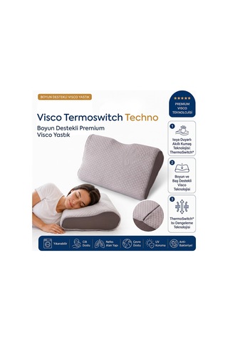 Homedius Visco Termoswitch Techno Boyun Destekli Premium Visco Yastık 54x30 Cm Beyaz