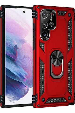 Cosmotex Newface Samsung Galaxy Uyumlu S21 Ultra Kılıf Sofya Yüzüklü Silikon Kapak - Kırmızı