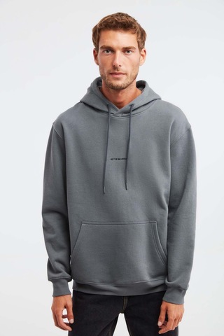 Grımelange Epıc Erkek Yumusaçık Kumaşlı Kapüşonlu Kordonlu Regular Fit Nakışlı Açık Gri Sweatshirt